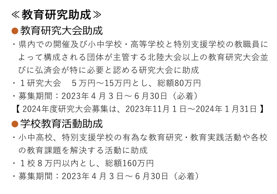 教育研究大会助成、学校教育活動助成